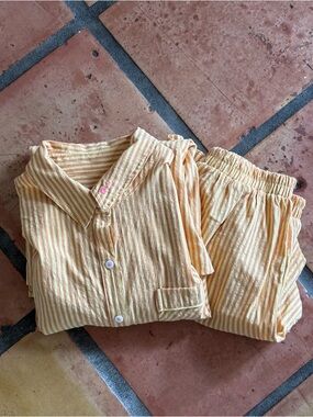 Yellow Striped Button-Down/Boxer Short Set